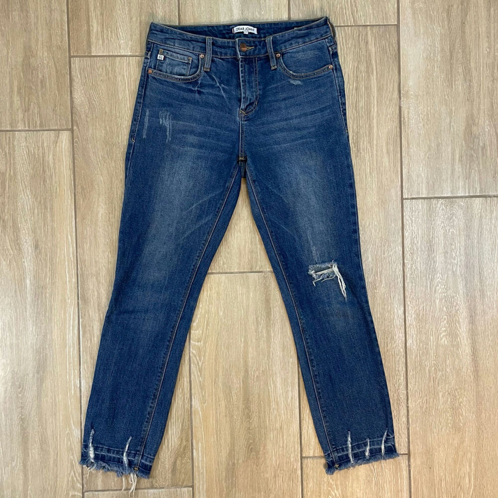 Dear John Blaire Jeans Womens 27 High Rise Straight Raw Hem Distressed Denim